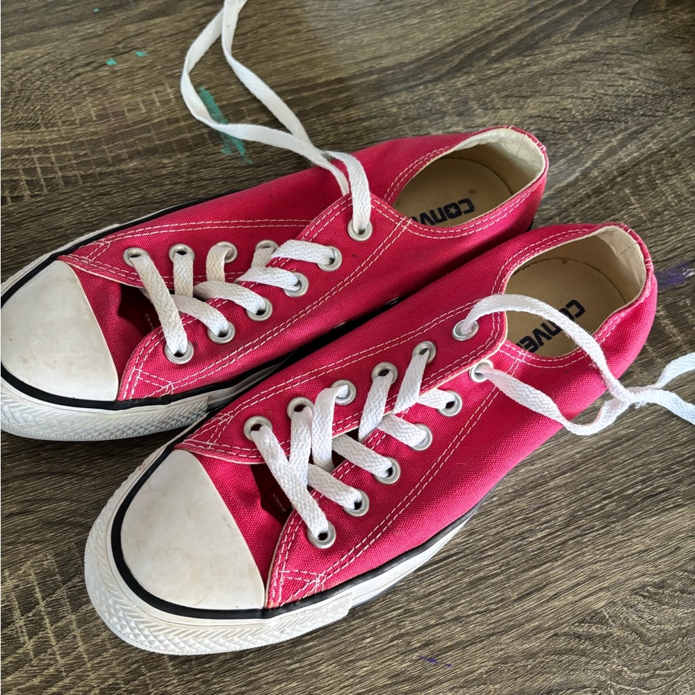 Converse Pink and White Canvas Sneakers with Rubber Toe Cap